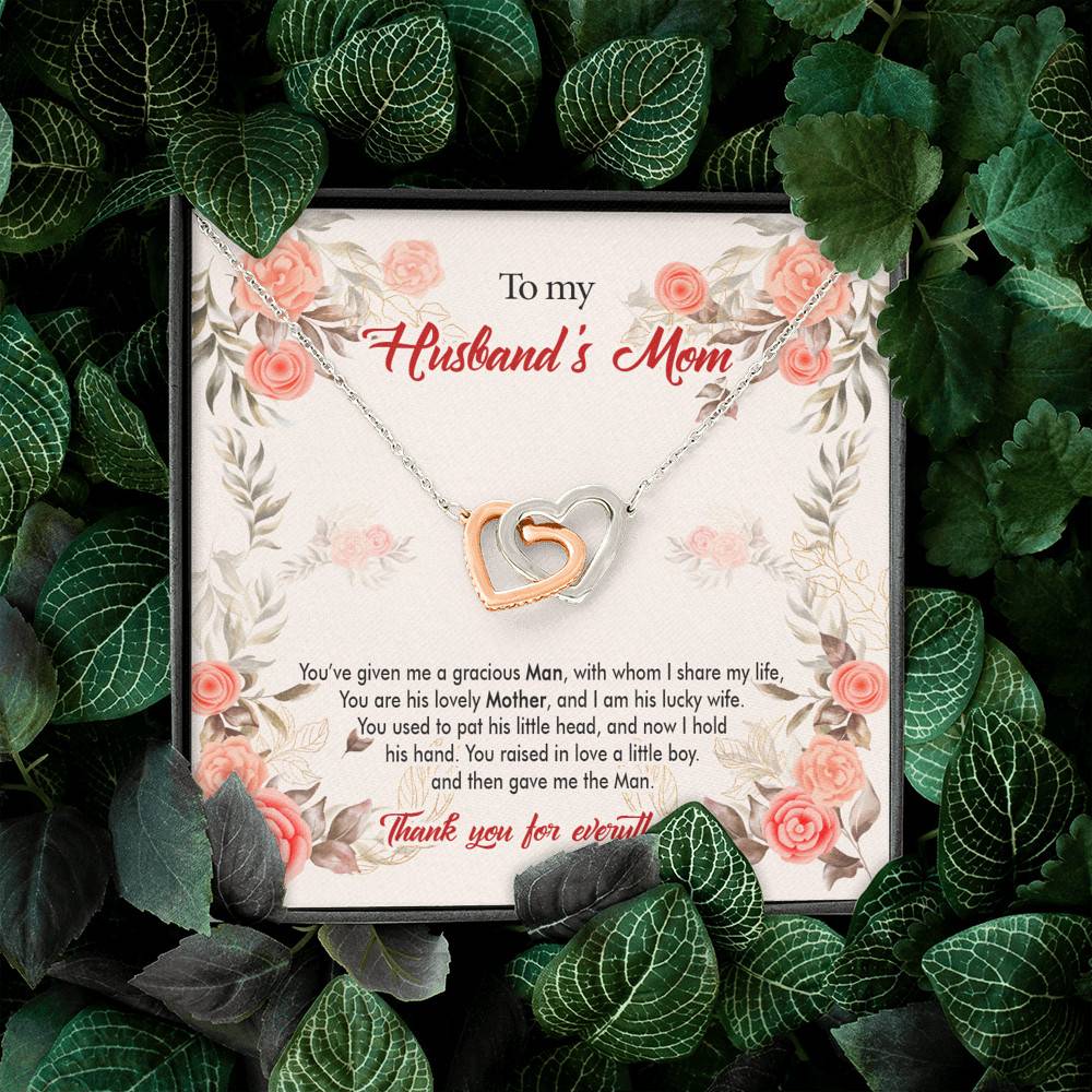 To My Husband's Mom You've Given Me a Gracious Man with Whom I Share My Life Interlocking Hearts Pendant Necklace