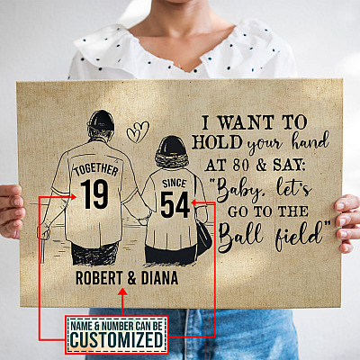 Alternative view of Personalized Baseball I Want To Hold Your Hand At 80 and Say Baby Let's Go To The Ball Field Canvas - Unframed Poster