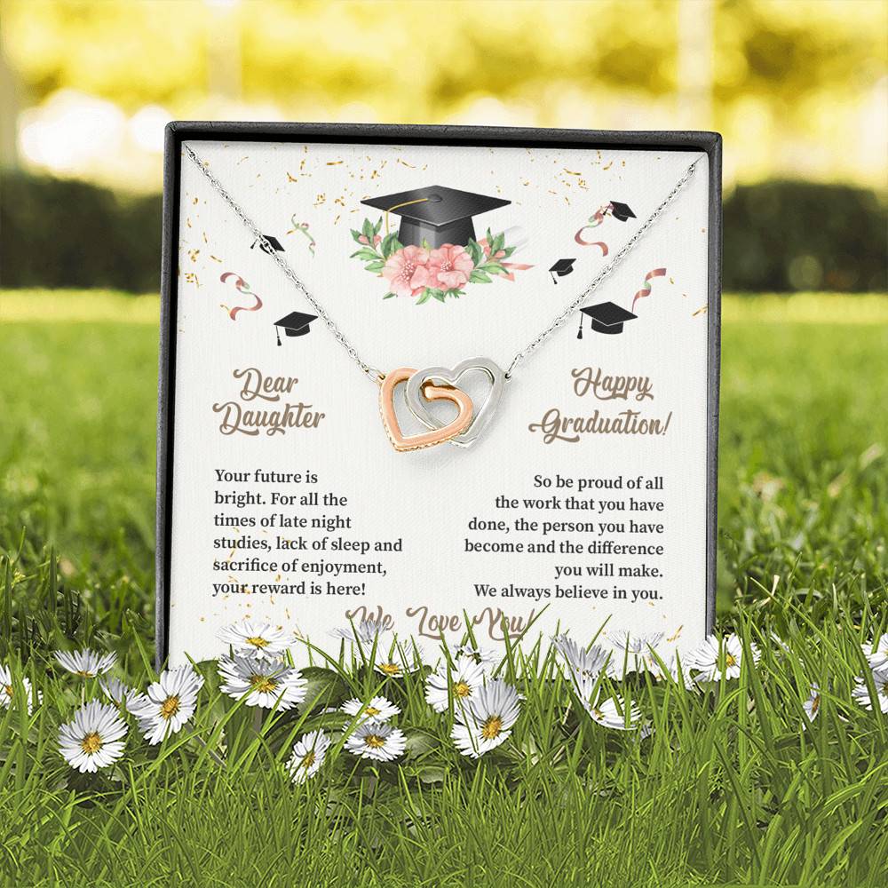 Dear Daughter Happy Graduation We Always Believed In You We Love You Joined Interlocking Hearts Necklace