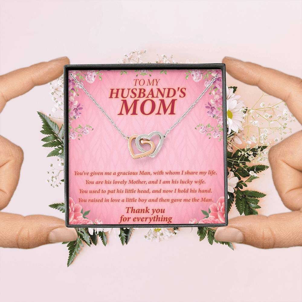 To My Husband's Mom You've Given Me A Gracious Man Mother In Law Interlocking Hearts Necklace