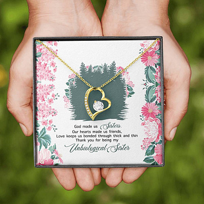 God Made Us Sisters Thank You for Being My Unbiological Sister Forever Love Pendant Necklace