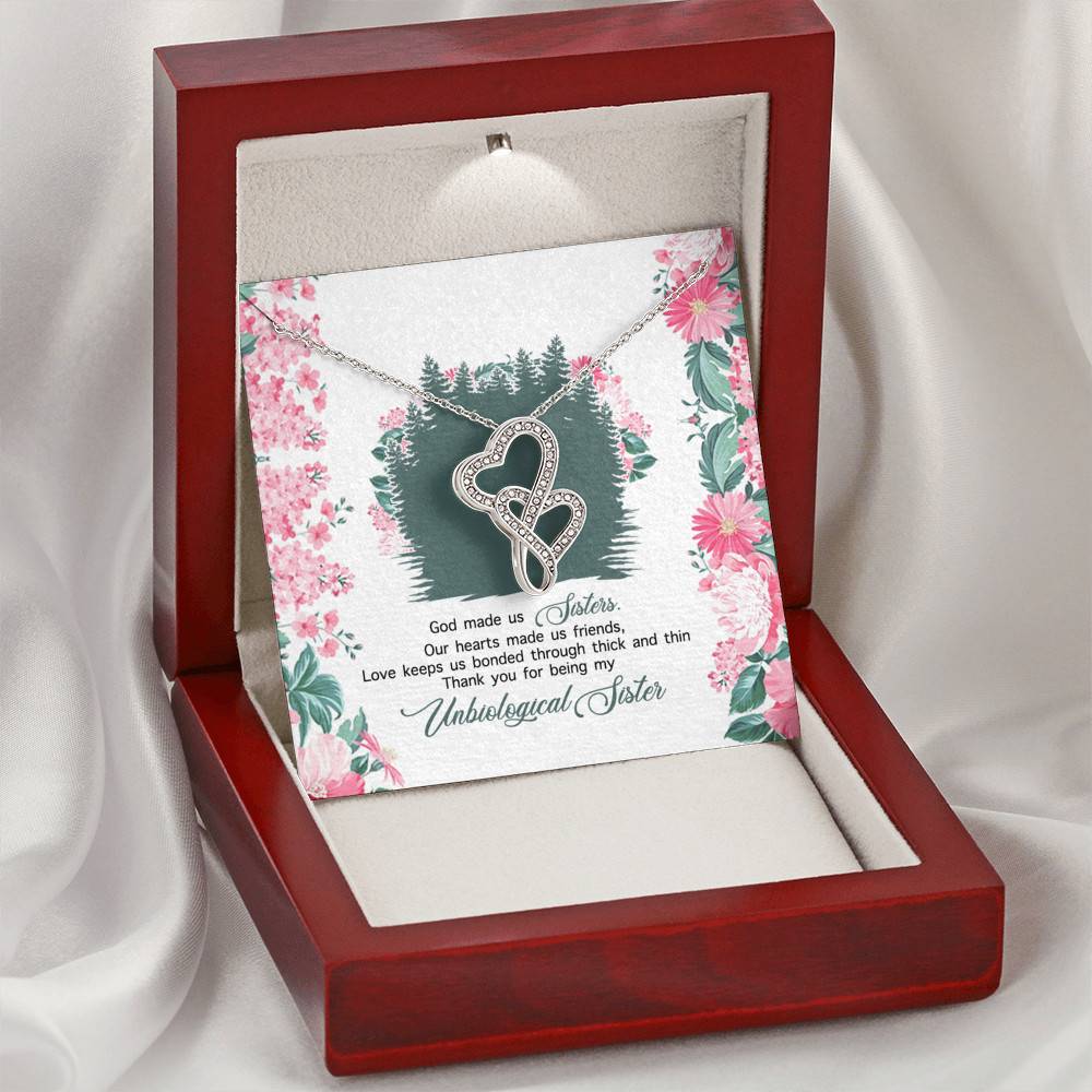 God Made Us Sisters Thank You for Being My Unbiological Sister Double Hearts Pendant Necklace
