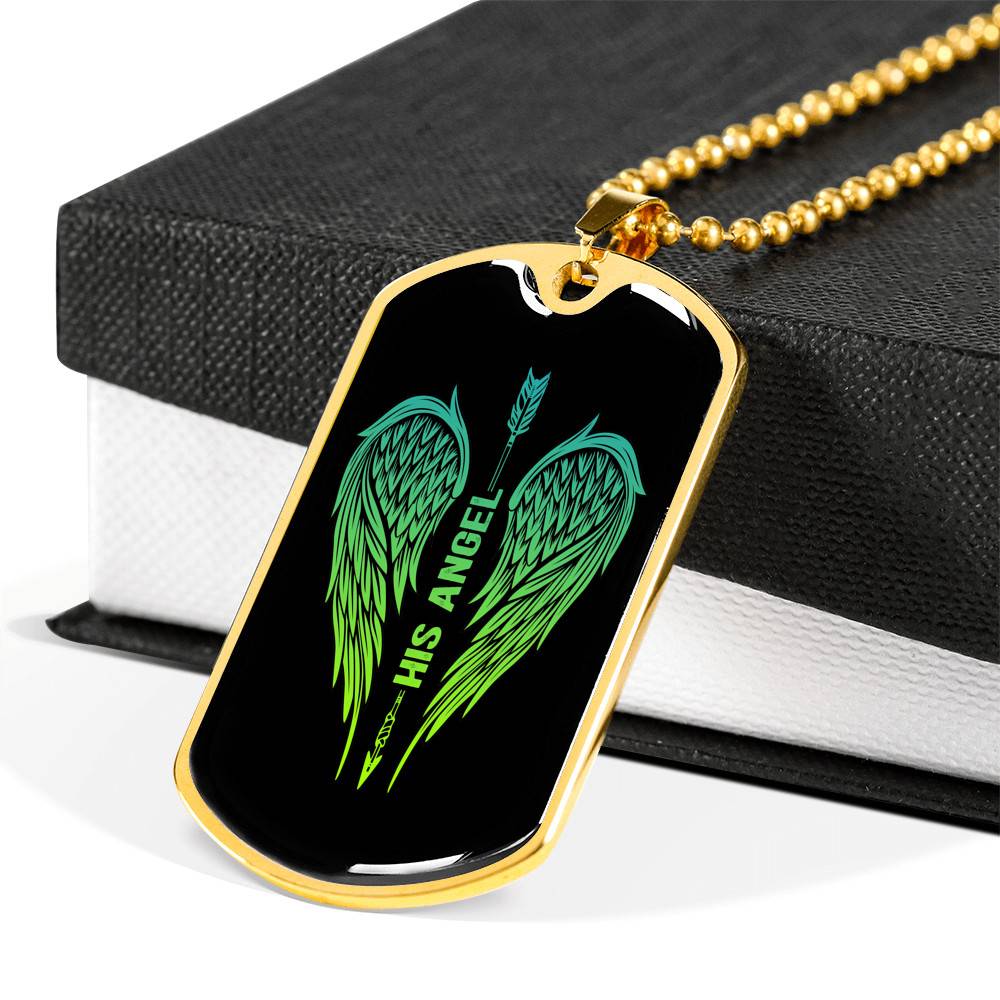 His Angel Her Guardian Wings Sword Couple Dog Tag Necklace