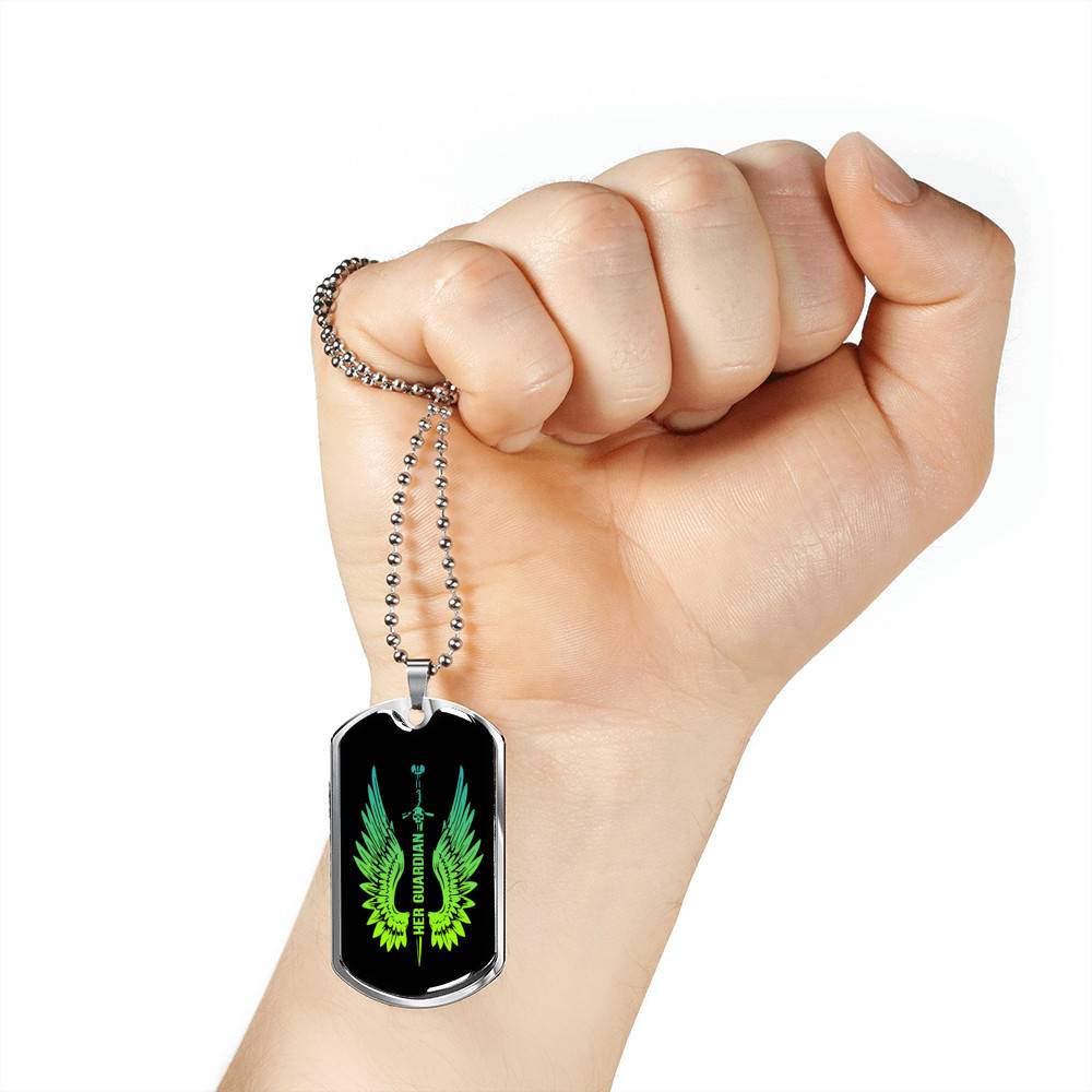 Her Guardian His Angel Wings Sword Couple Dog Tag Necklace