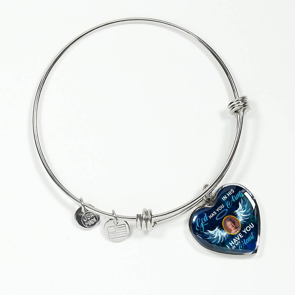 Personalized Custom Photo Memorial God Has You In His Arms I Have You In My Heart Heart Necklace - Bangle