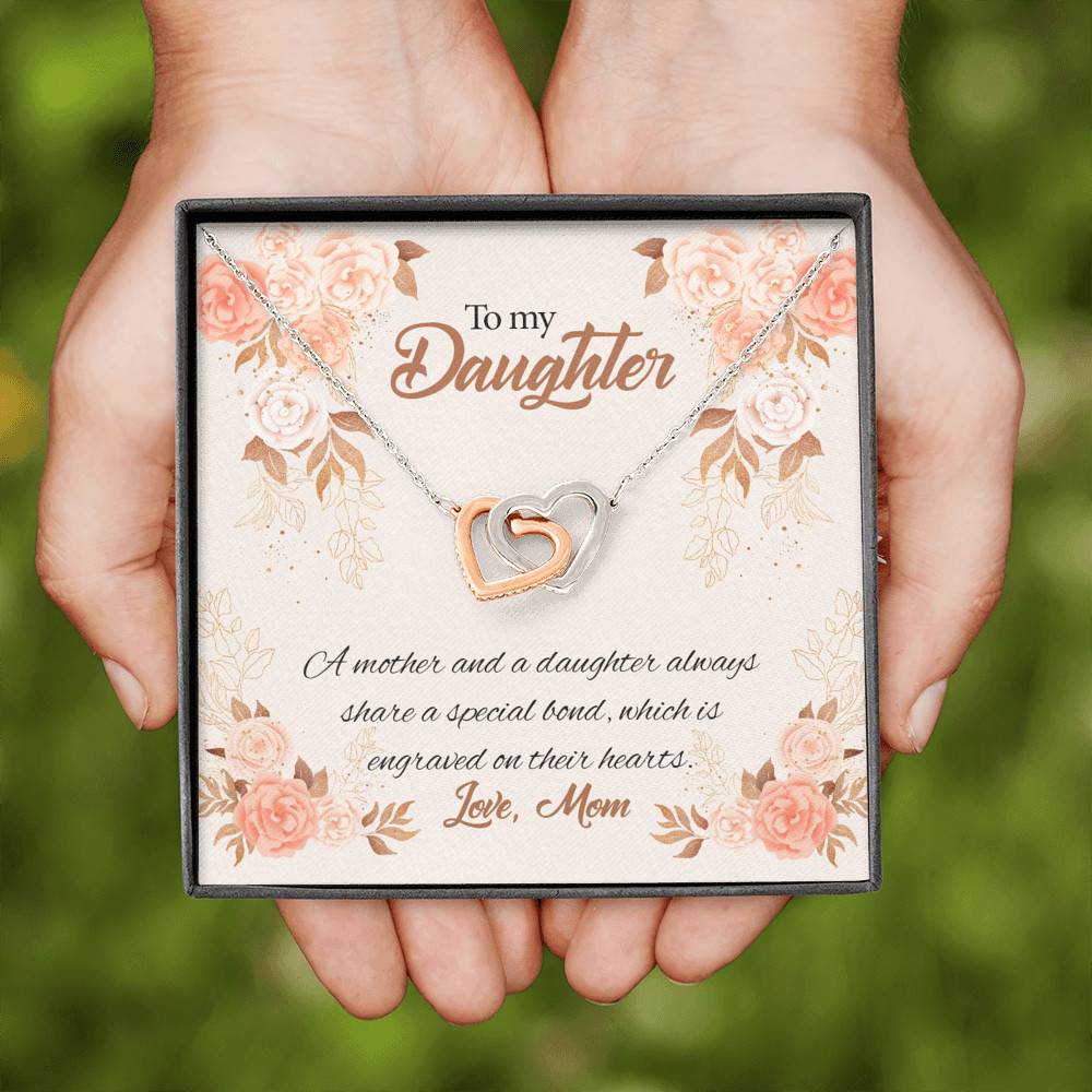 Mom to My Daughter a Mother and A Daughter Always Share a Special Bond Interlocking Hearts Pendant Necklace