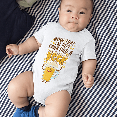Alternative view of Now That I'm Here Grab Dad A Beer Baby Onesie - Toddler Infant Bodysuit - Coming Baby Onesie