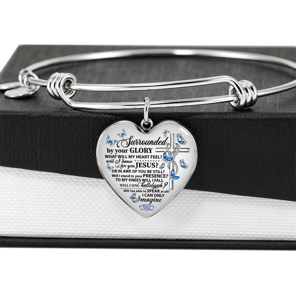 Surrounded By Your Glory What Will My Heart Feel Will I Dance For You Jesus Butterfly Heart Pendant Necklace - Bangle