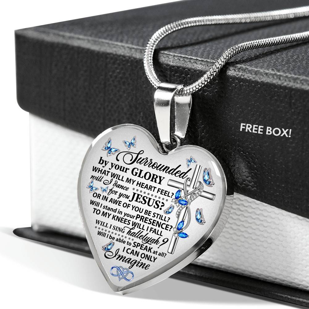 Surrounded By Your Glory What Will My Heart Feel Will I Dance For You Jesus Butterfly Heart Pendant Necklace - Bangle