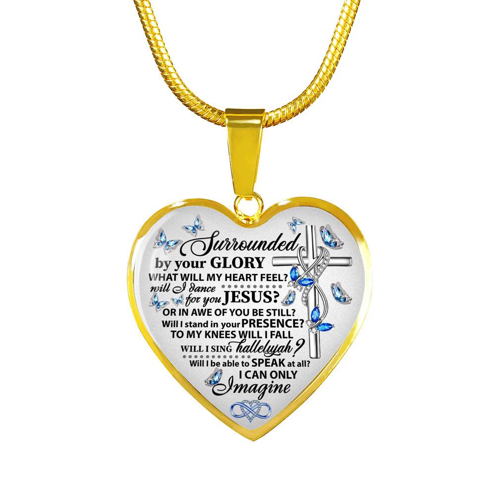 Surrounded By Your Glory What Will My Heart Feel Will I Dance For You Jesus Butterfly Heart Pendant Necklace - Bangle