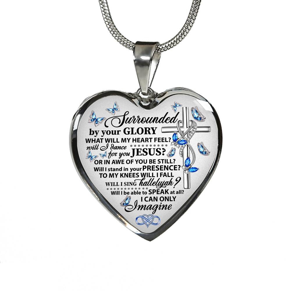 Surrounded By Your Glory What Will My Heart Feel Will I Dance For You Jesus Butterfly Heart Pendant Necklace - Bangle