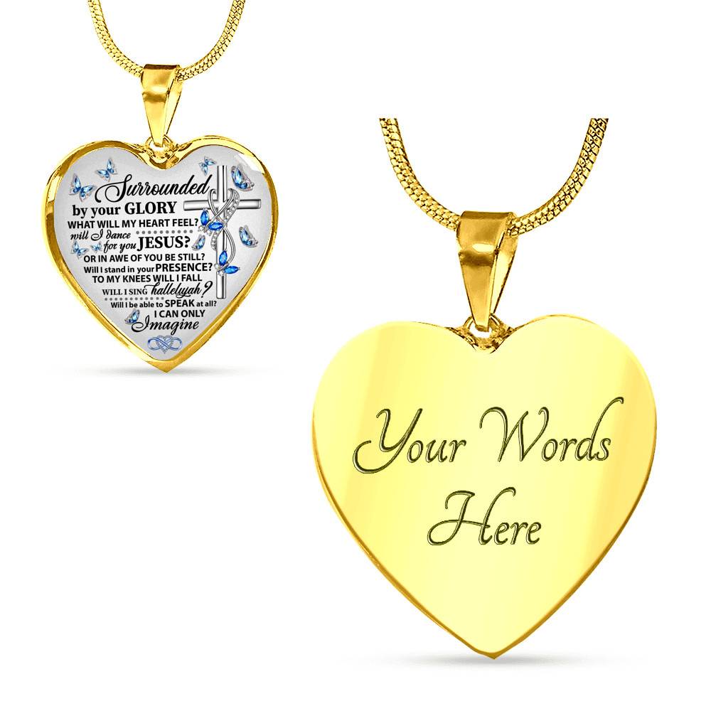 Surrounded By Your Glory What Will My Heart Feel Will I Dance For You Jesus Butterfly Heart Pendant Necklace - Bangle
