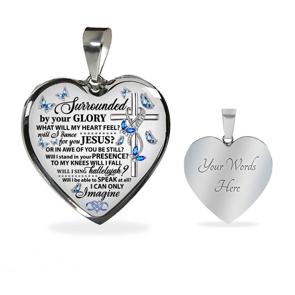 Surrounded By Your Glory What Will My Heart Feel Will I Dance For You Jesus Butterfly Heart Pendant Necklace - Bangle