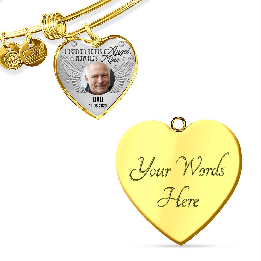 Personalized Custom Photo Daddy's Girl I Used To Be His Angel Now He's Mine Dad Memorial Heart Necklace - Bangle
