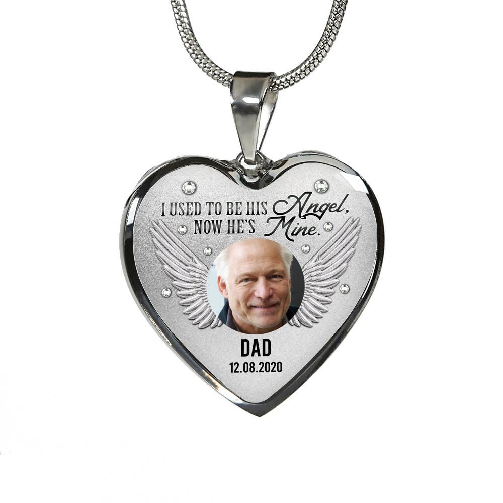 Personalized Custom Photo Daddy's Girl I Used To Be His Angel Now He's Mine Dad Memorial Heart Necklace - Bangle