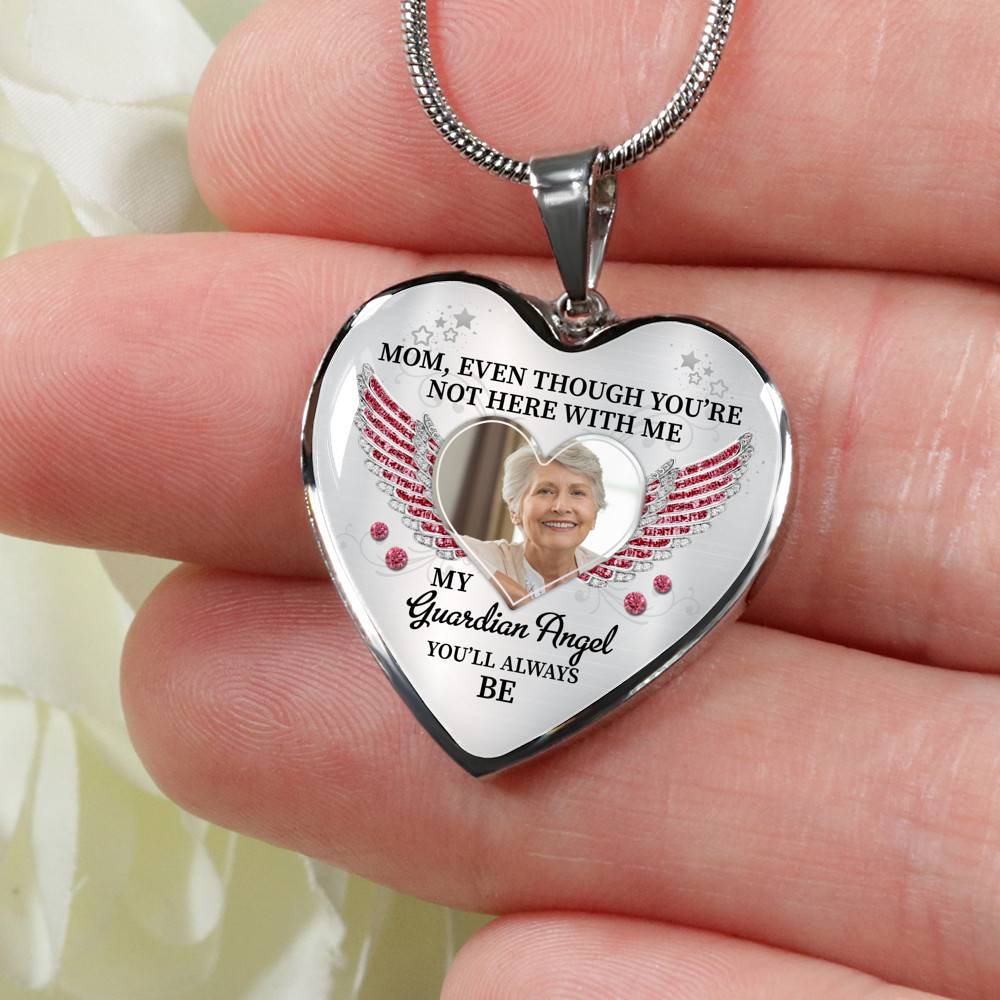 090621-062518-CubeBik-Image-654 Personalized Photo Mom Even Though You're Not Here With Me My Guardian Angel Heart Pendant Necklace