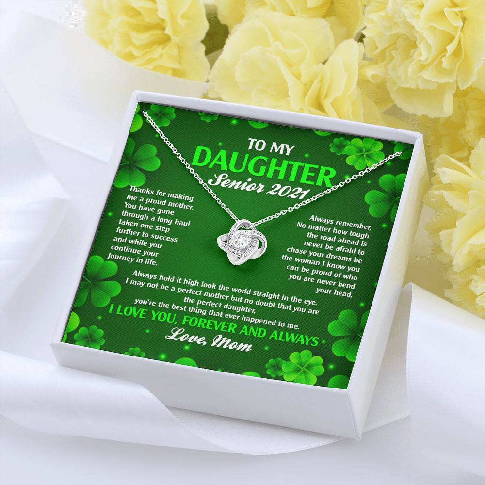 To My Daughter Senior 2021 Love Knot Pendant Necklaces - Graduation Day Gift For Her