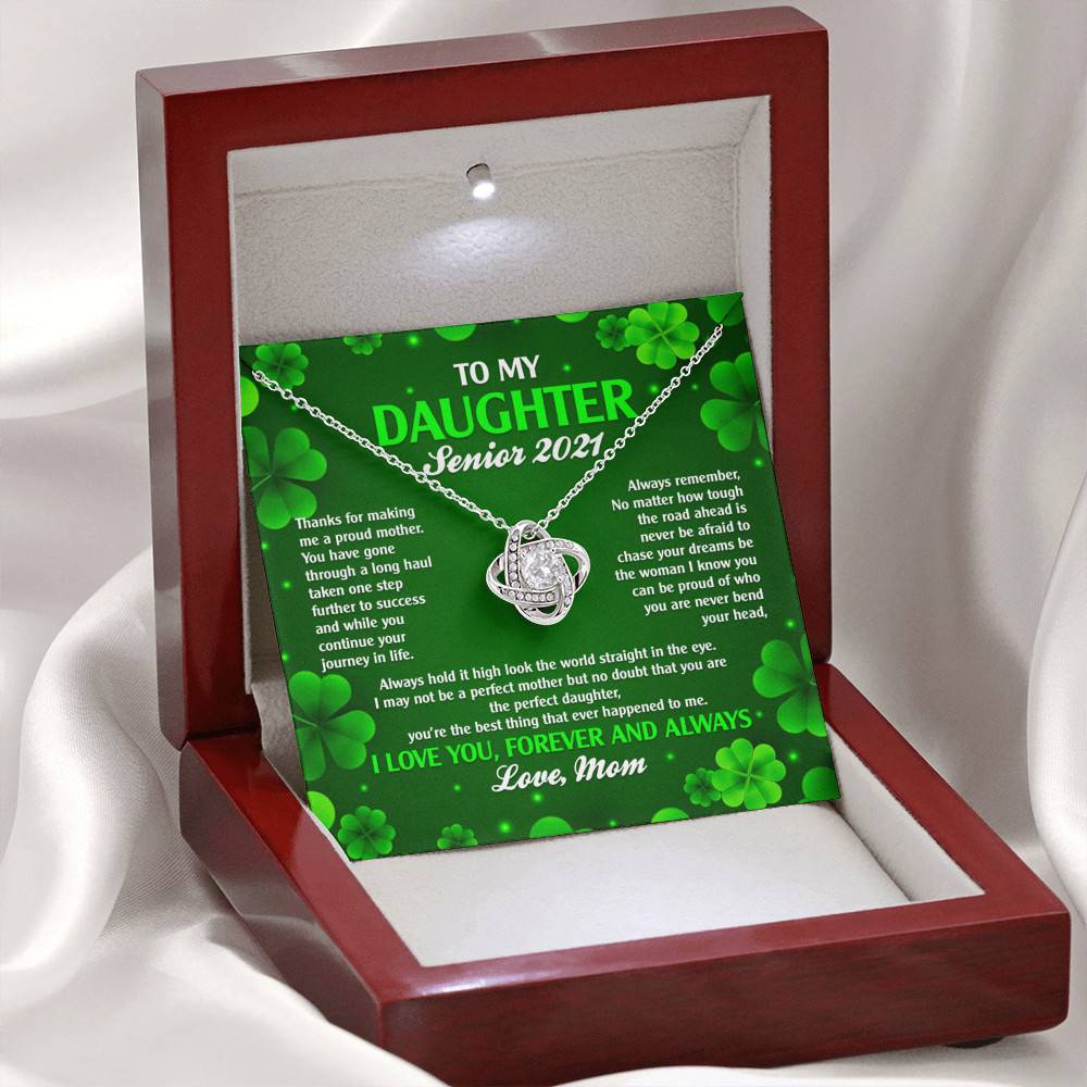 To My Daughter Senior 2021 Love Knot Pendant Necklaces - Graduation Day Gift For Her