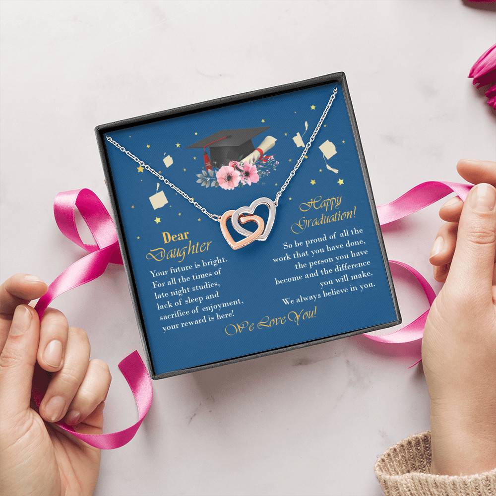 Graduation Dear Daughter Your Future Is Bright for All the Times of Late Night Interlocking Hearts Pendant Necklace