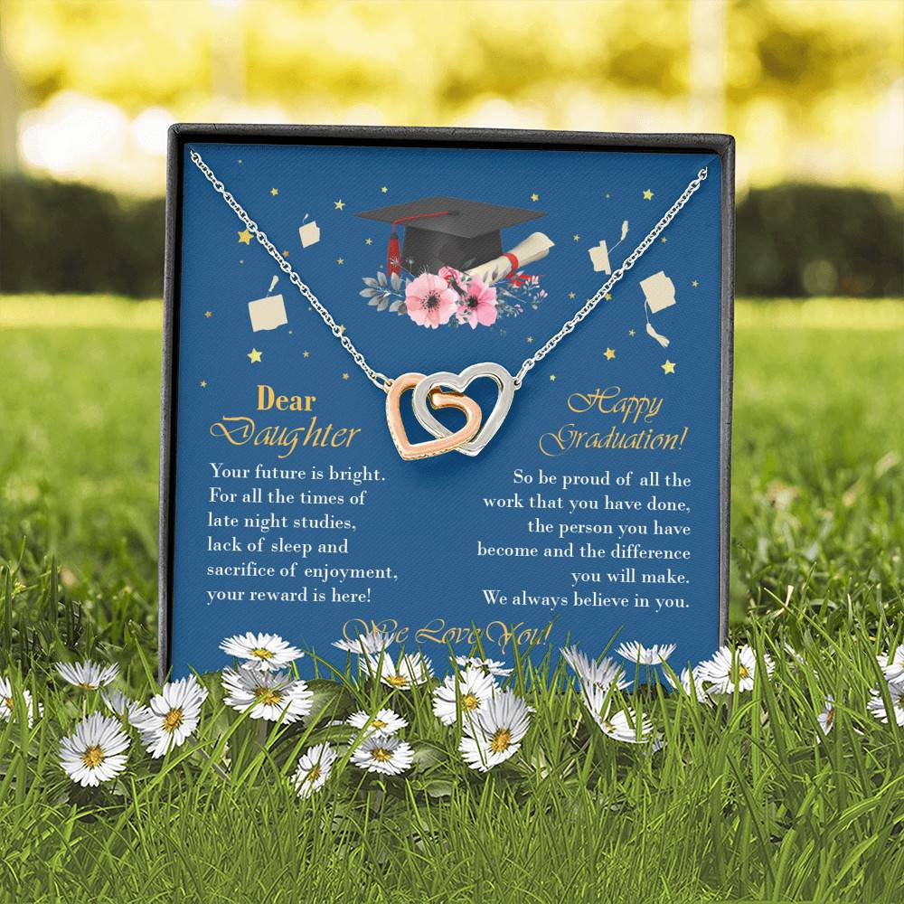 Graduation Dear Daughter Your Future Is Bright for All the Times of Late Night Interlocking Hearts Pendant Necklace