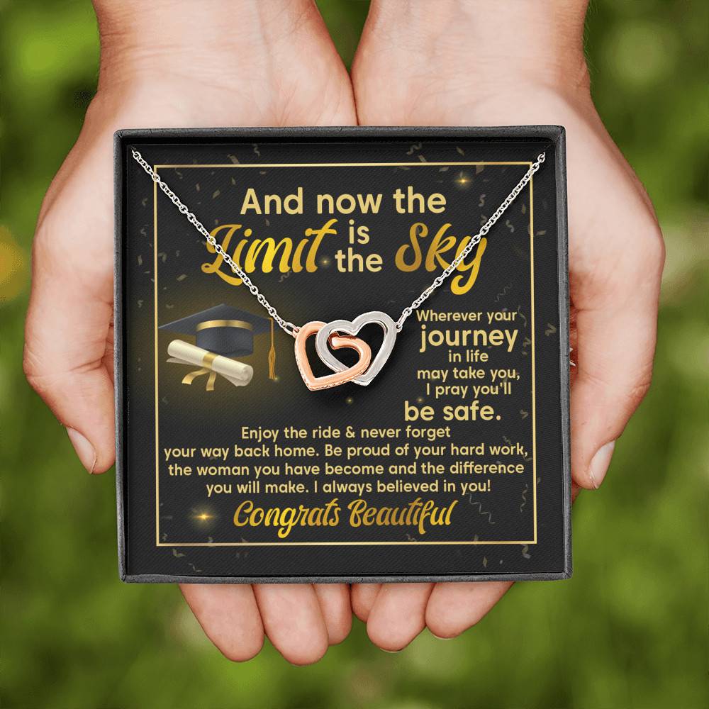 Graduation And Now The Limit Is The Sky I Always Believed In You Congrats Beautiful Interlocking Hearts Pendant Necklace