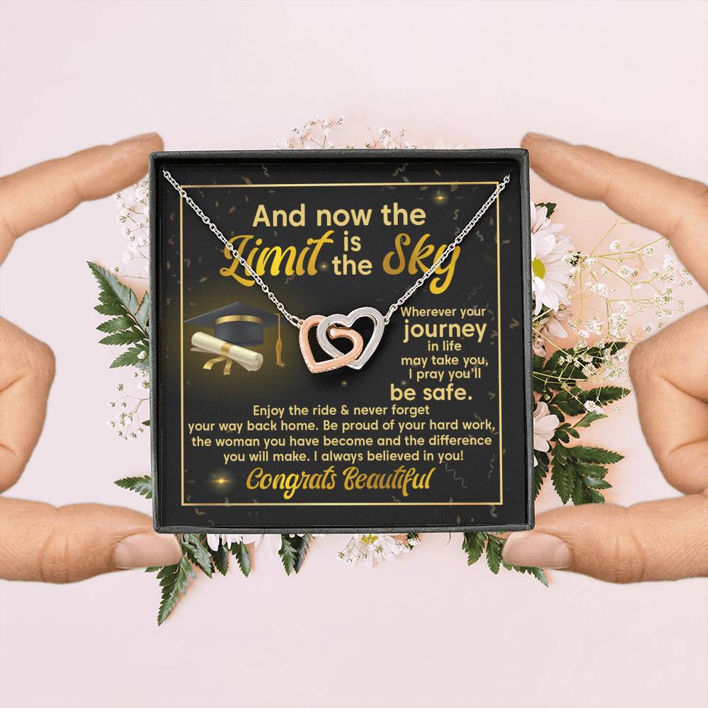 Graduation And Now The Limit Is The Sky I Always Believed In You Congrats Beautiful Interlocking Hearts Pendant Necklace