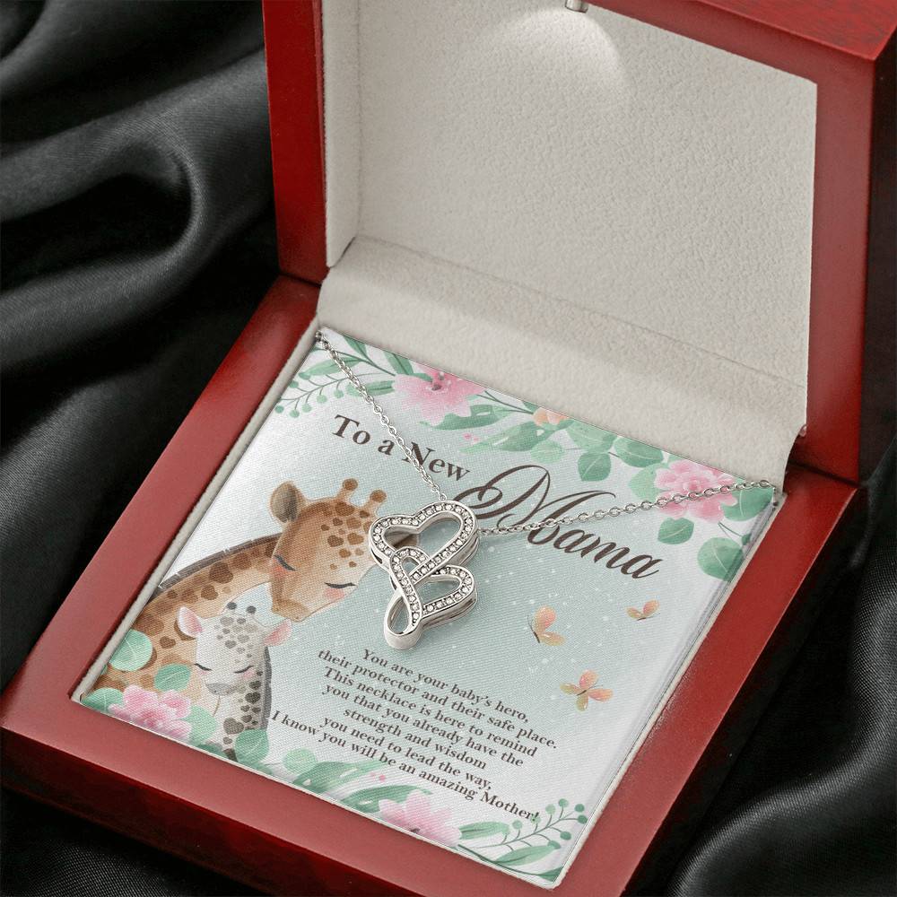 To A New Mama You're Your Baby's Hero I Know You Will An Amazing Mother Double Hearts Pendant Necklace
