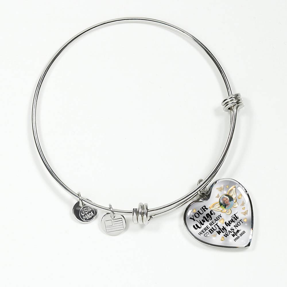 Personalized Photo Butterfly Your Wings Were Ready but My Heart Was Not Heart Pendant Necklace