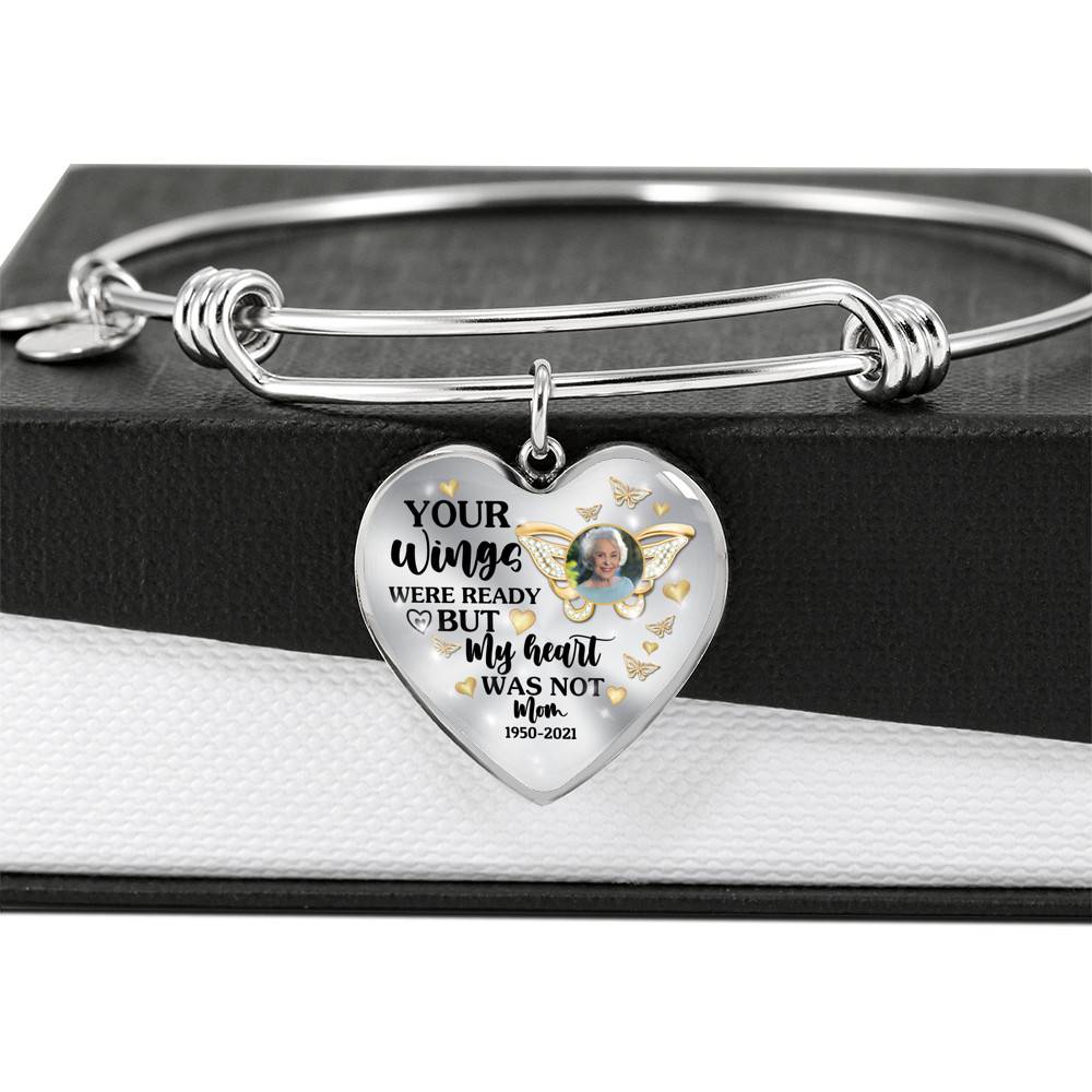 Personalized Photo Butterfly Your Wings Were Ready but My Heart Was Not Heart Pendant Necklace