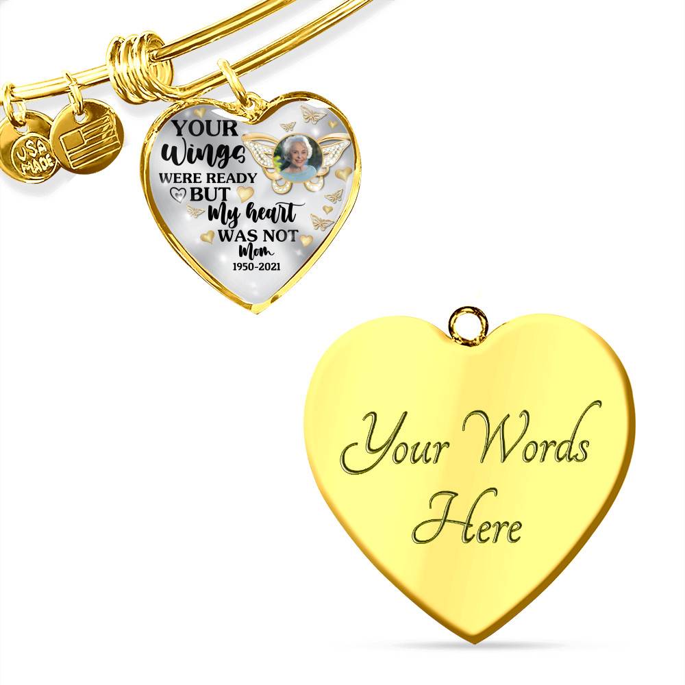 Personalized Photo Butterfly Your Wings Were Ready but My Heart Was Not Heart Pendant Necklace