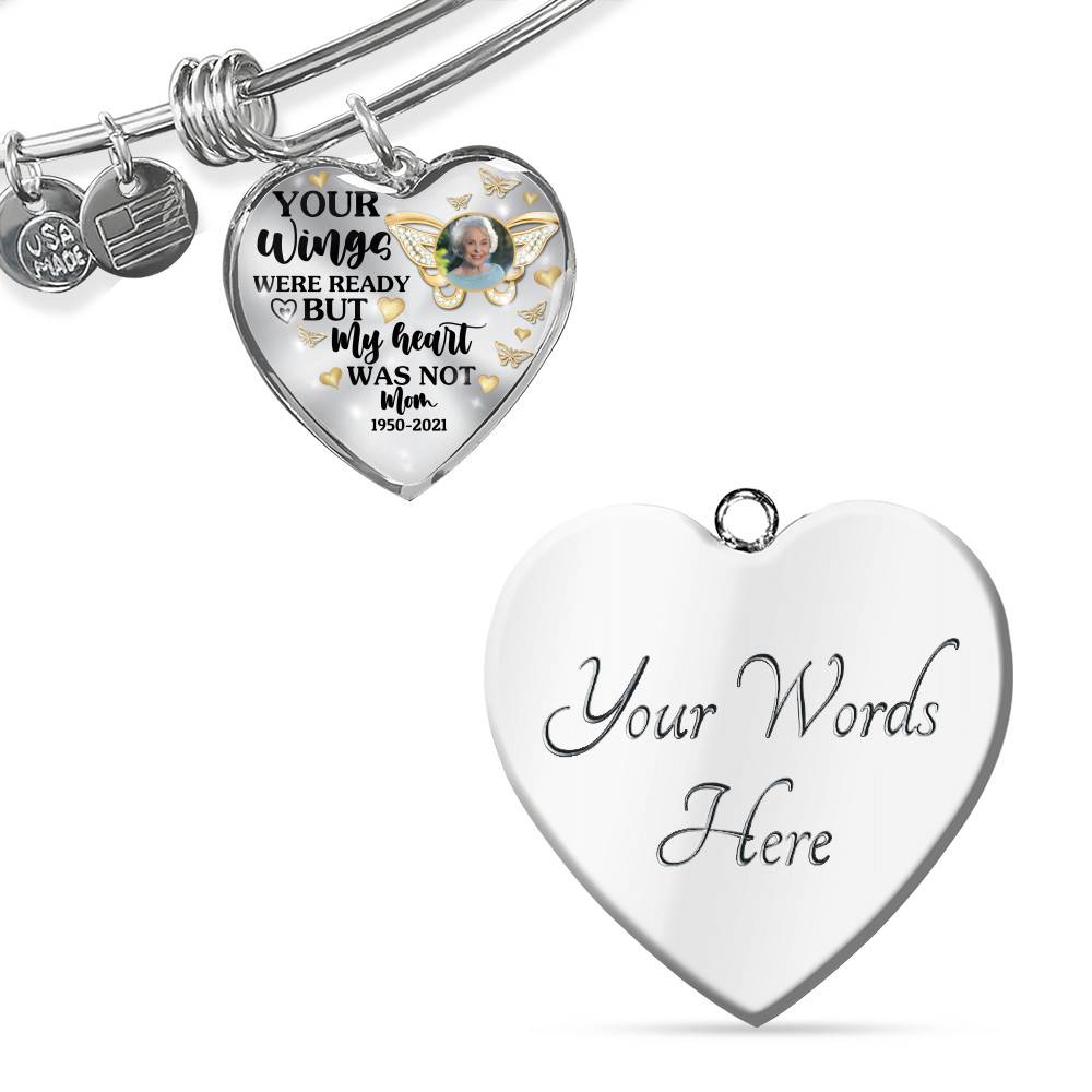 Personalized Photo Butterfly Your Wings Were Ready but My Heart Was Not Heart Pendant Necklace