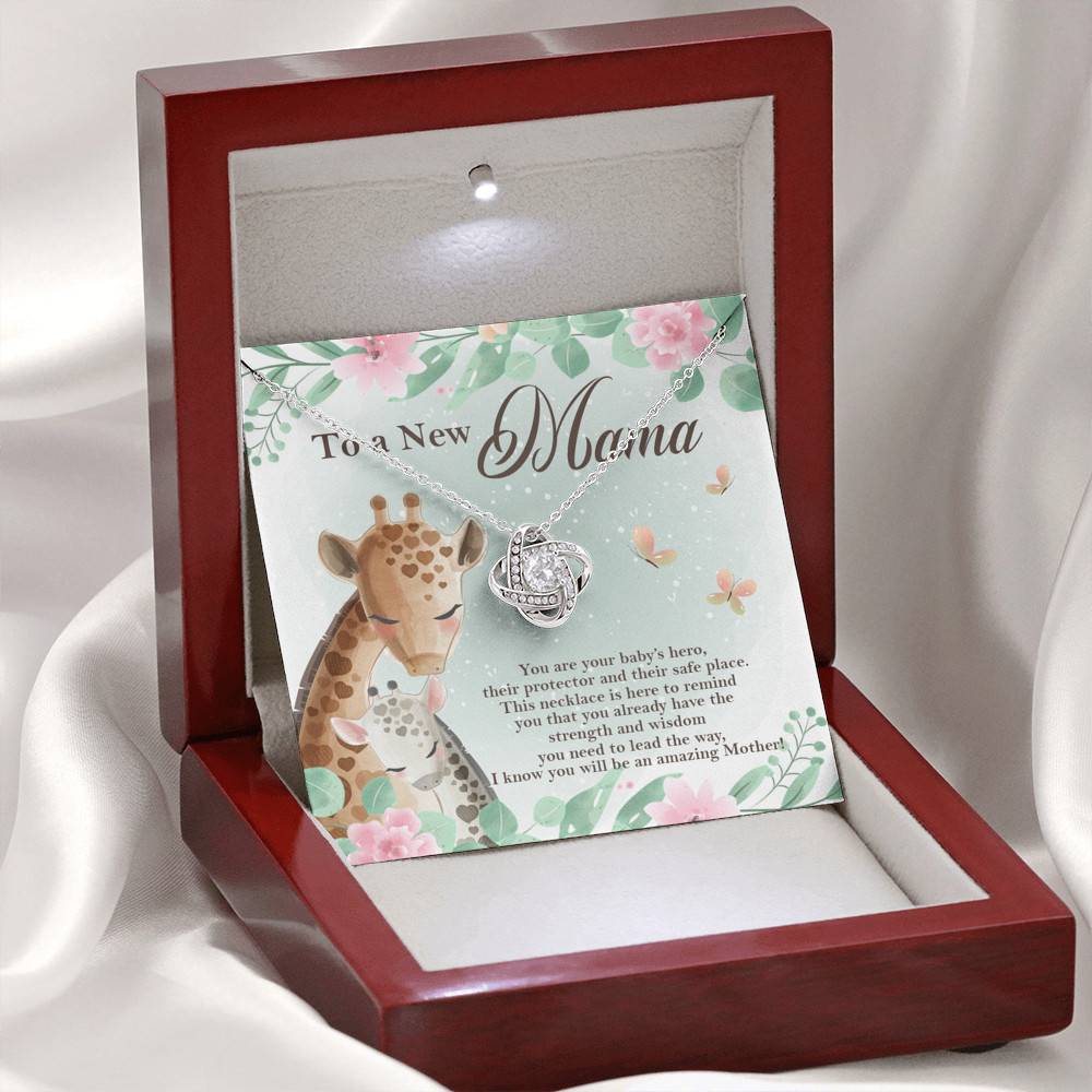 To A New Mama You're Your Baby's Hero I Know You Will An Amazing Mother Love Knot Pendant Necklace