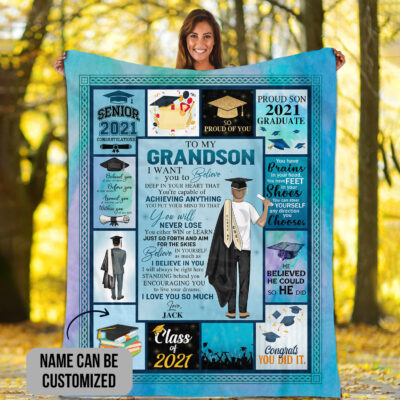 Alternative view of Personalized Graduation To My Grandson Senior 2021 I Want You To Believe Class Of 2021 Fleece - Mink Sherpa Blanket