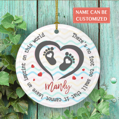 Alternative view of Personalized There Is No Foot Too Small Decorative Circle Ornament - Miscarriage Remembrance Ornament