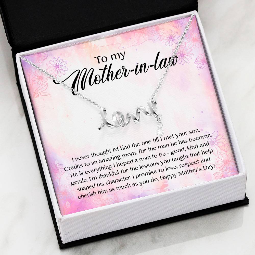 To My Mother-In-Law I Never Thought I'd Find The One Till I Met Your Son Scripted Love Pendant Necklace