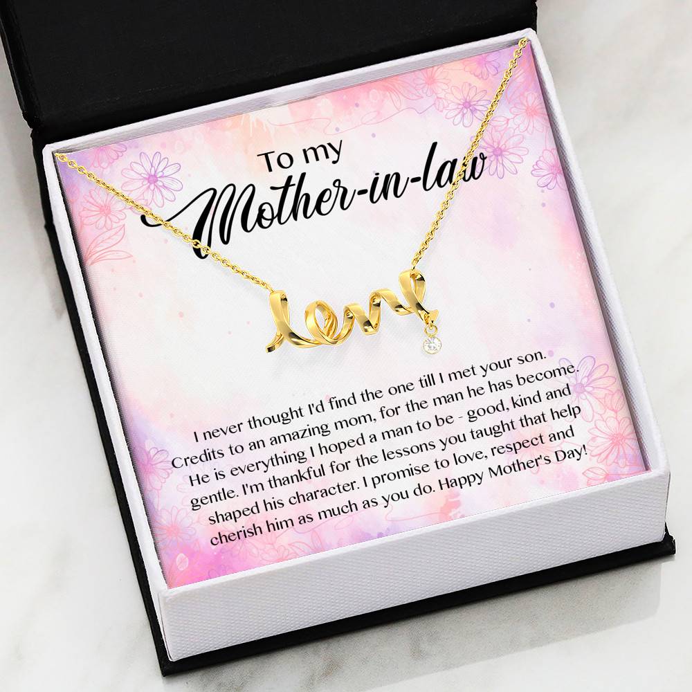 To My Mother-In-Law I Never Thought I'd Find The One Till I Met Your Son Scripted Love Pendant Necklace