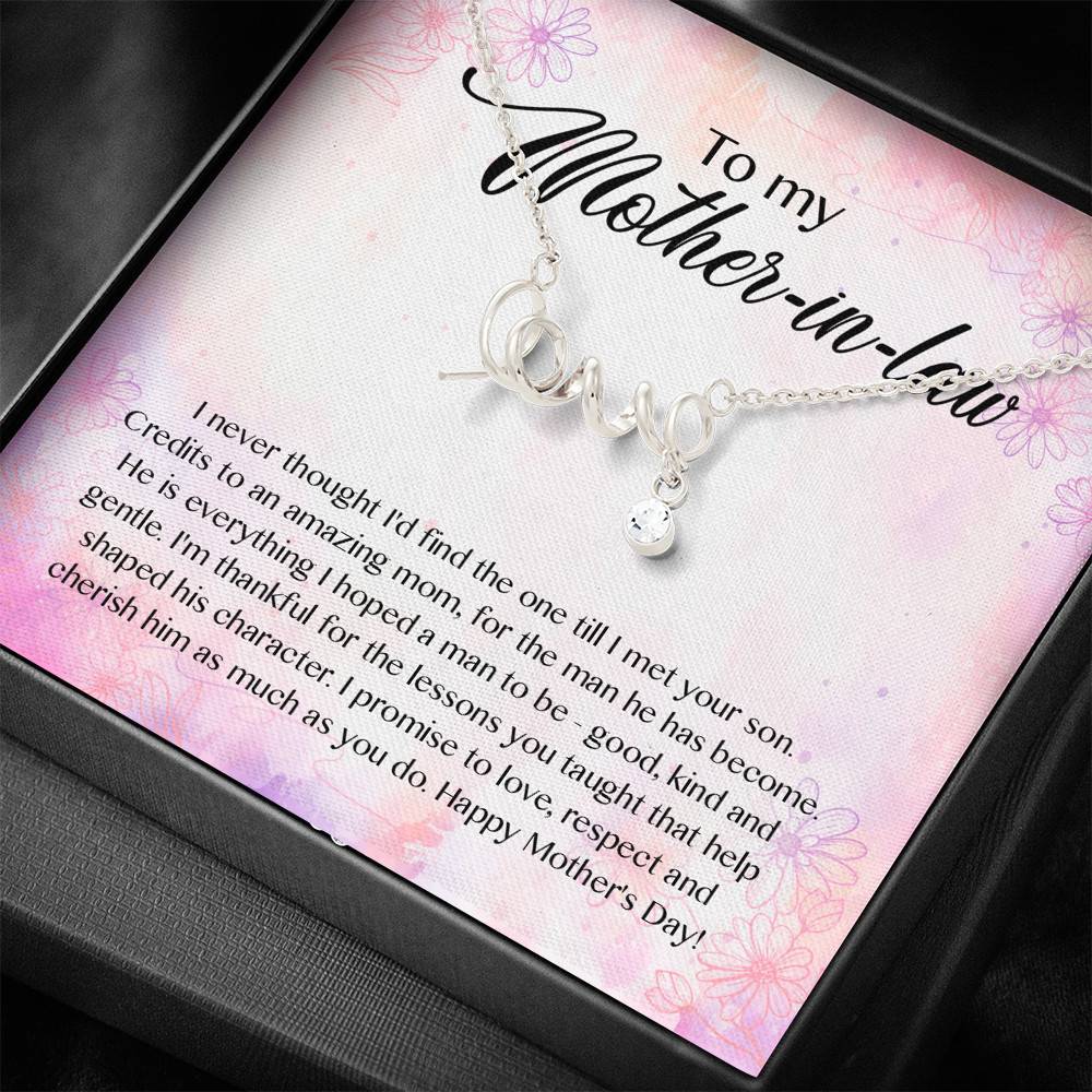 To My Mother-In-Law I Never Thought I'd Find The One Till I Met Your Son Scripted Love Pendant Necklace