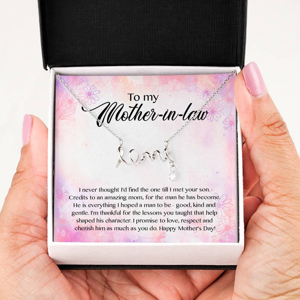 To My Mother-In-Law I Never Thought I'd Find The One Till I Met Your Son Scripted Love Pendant Necklace