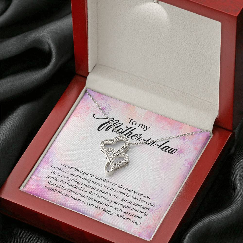 To My Mother-In-Law I Never Thought I'd Find The One Till I Met Your Son Double Hearts Pendant Necklace