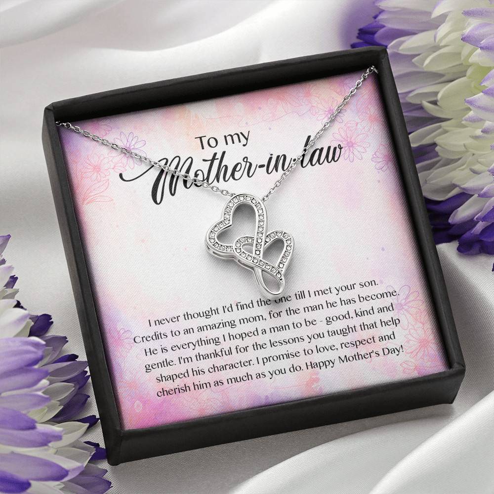 To My Mother-In-Law I Never Thought I'd Find The One Till I Met Your Son Double Hearts Pendant Necklace