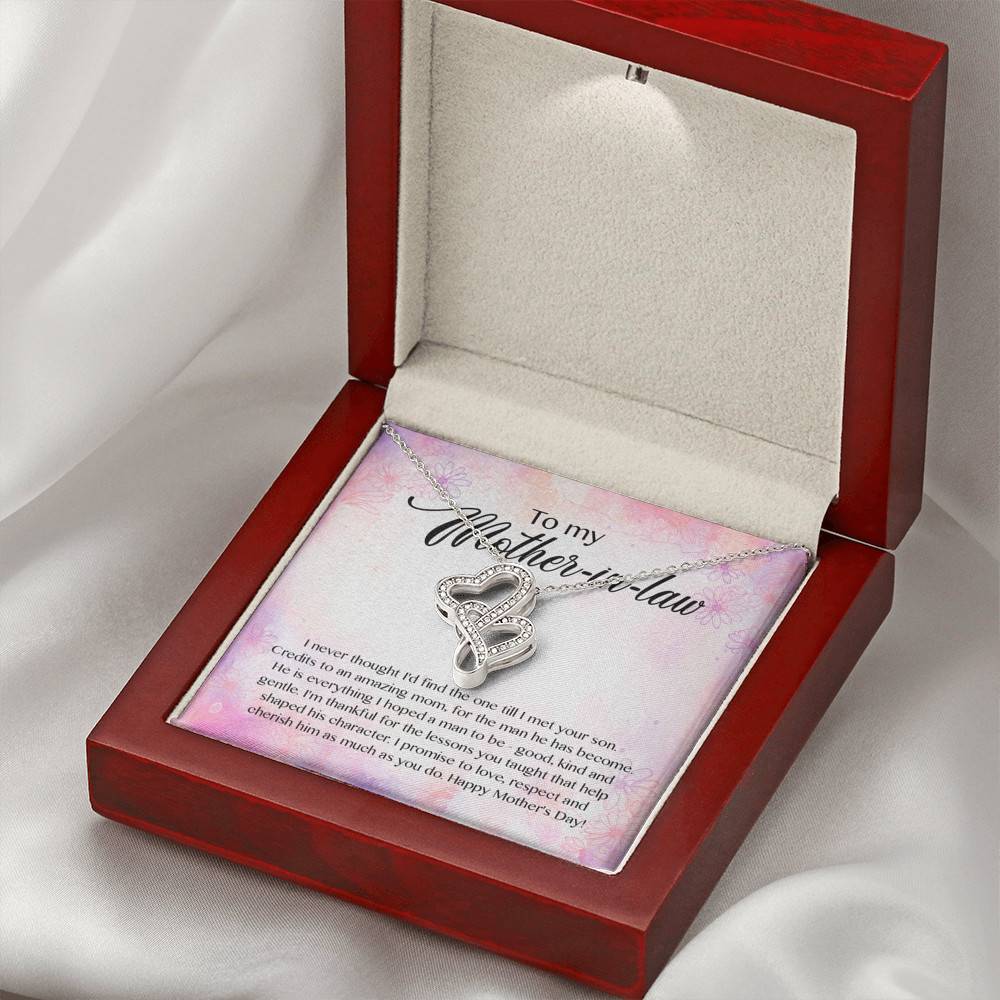 To My Mother-In-Law I Never Thought I'd Find The One Till I Met Your Son Double Hearts Pendant Necklace