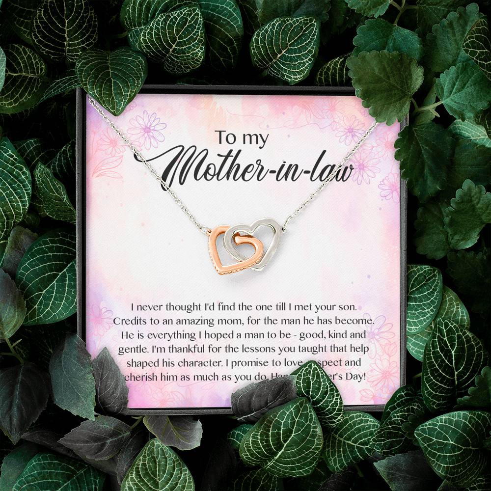To My Mother-In-Law I Never Thought I'd Find The One Till I Met Your Son Interlocking Hearts Pendant Necklace