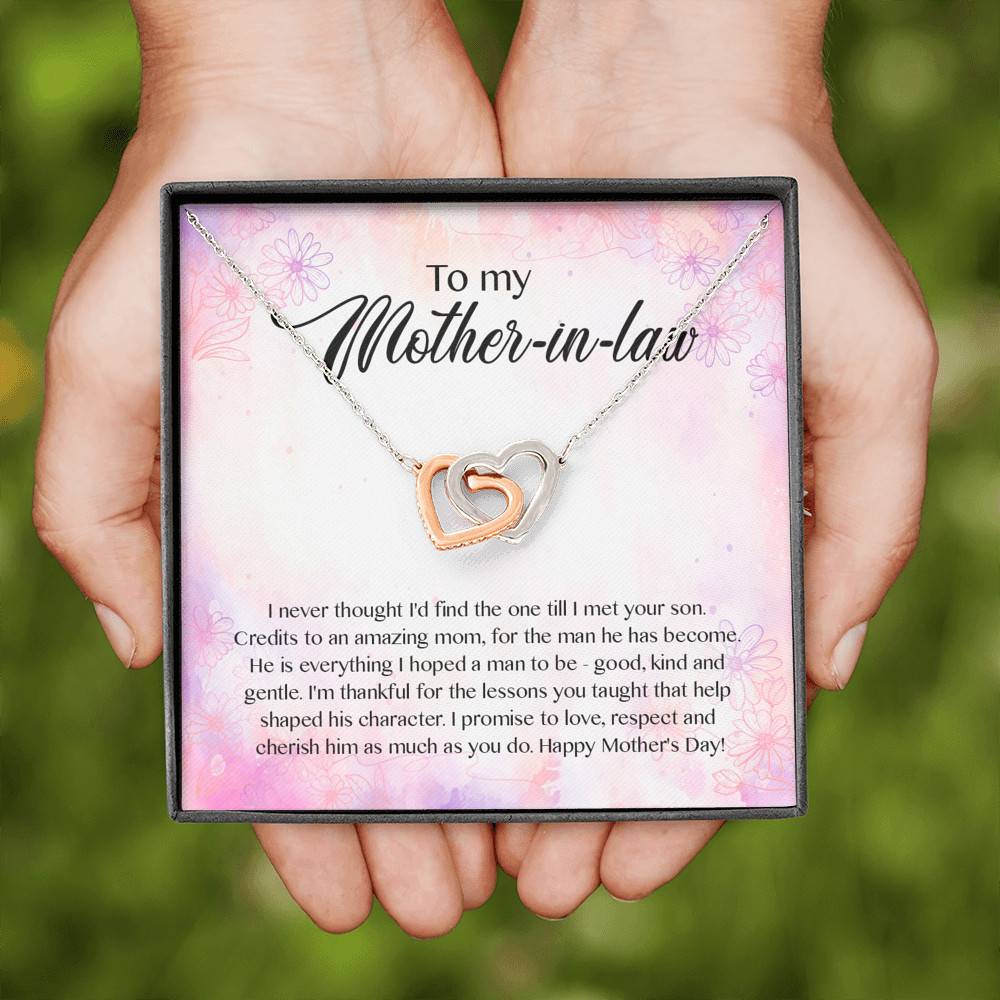 To My Mother-In-Law I Never Thought I'd Find The One Till I Met Your Son Interlocking Hearts Pendant Necklace