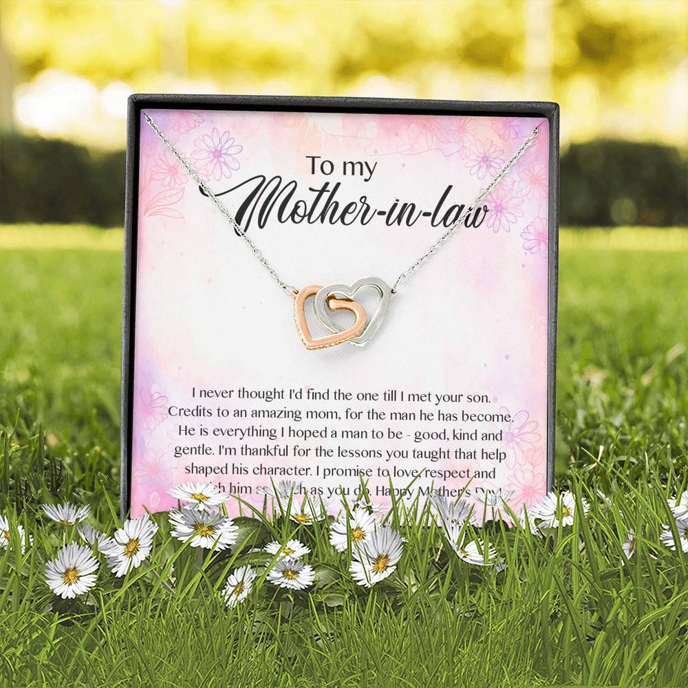 To My Mother-In-Law I Never Thought I'd Find The One Till I Met Your Son Interlocking Hearts Pendant Necklace