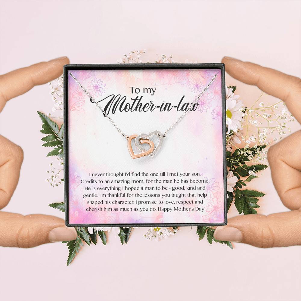 To My Mother-In-Law I Never Thought I'd Find The One Till I Met Your Son Interlocking Hearts Pendant Necklace