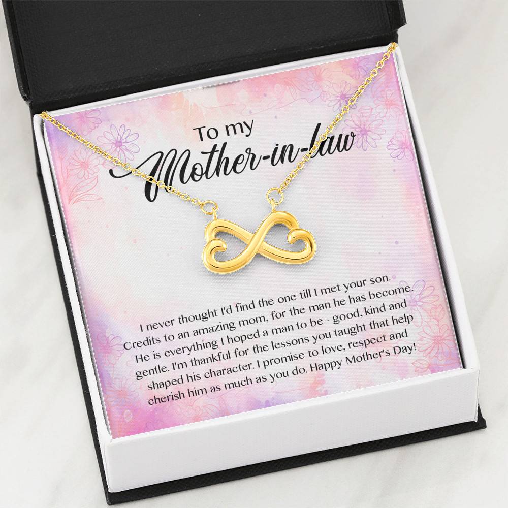 To My Mother-In-Law I Never Thought I'd Find The One Till I Met Your Son Infinity Heart Pendant Necklace