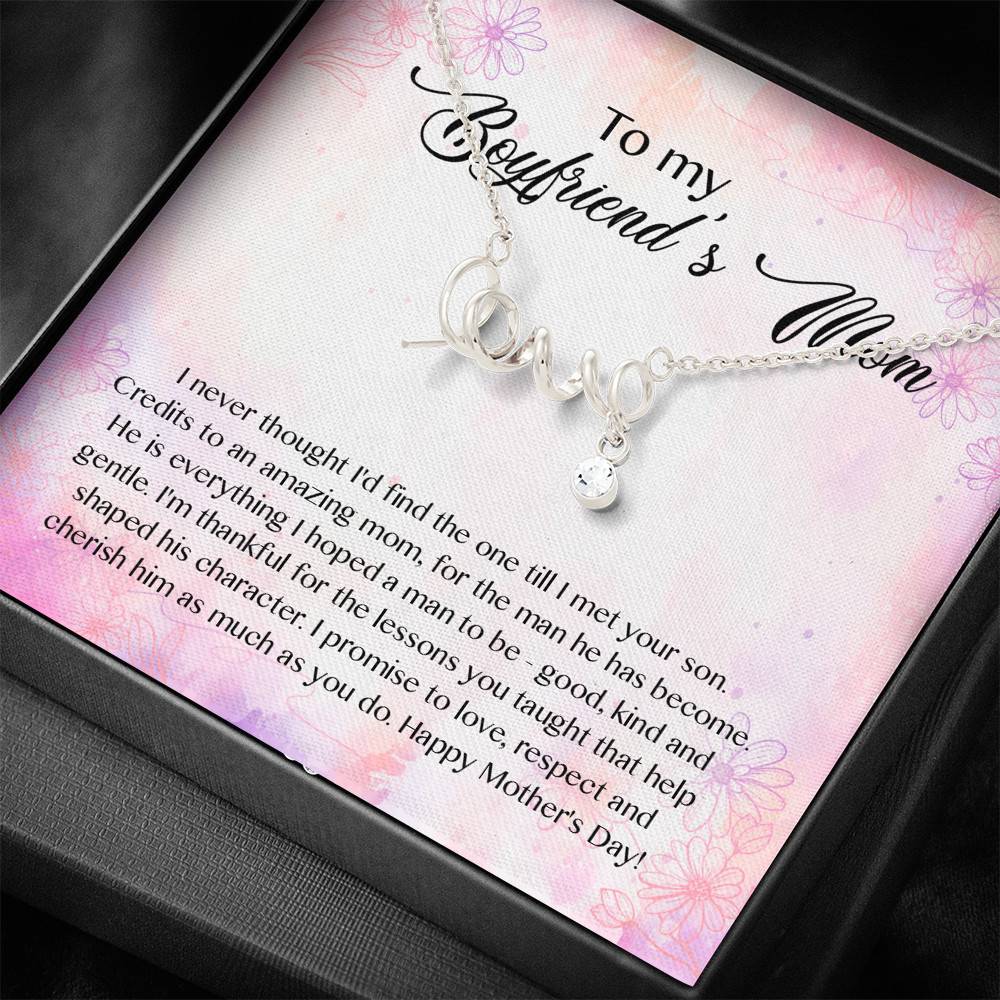 To My Boyfriend's Mom I Never Thought I'd Find The One Till I Met Your Son Scripted Love Pendant Necklace