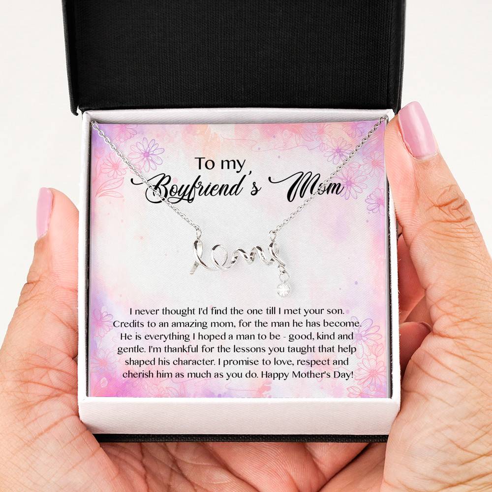 To My Boyfriend's Mom I Never Thought I'd Find The One Till I Met Your Son Scripted Love Pendant Necklace