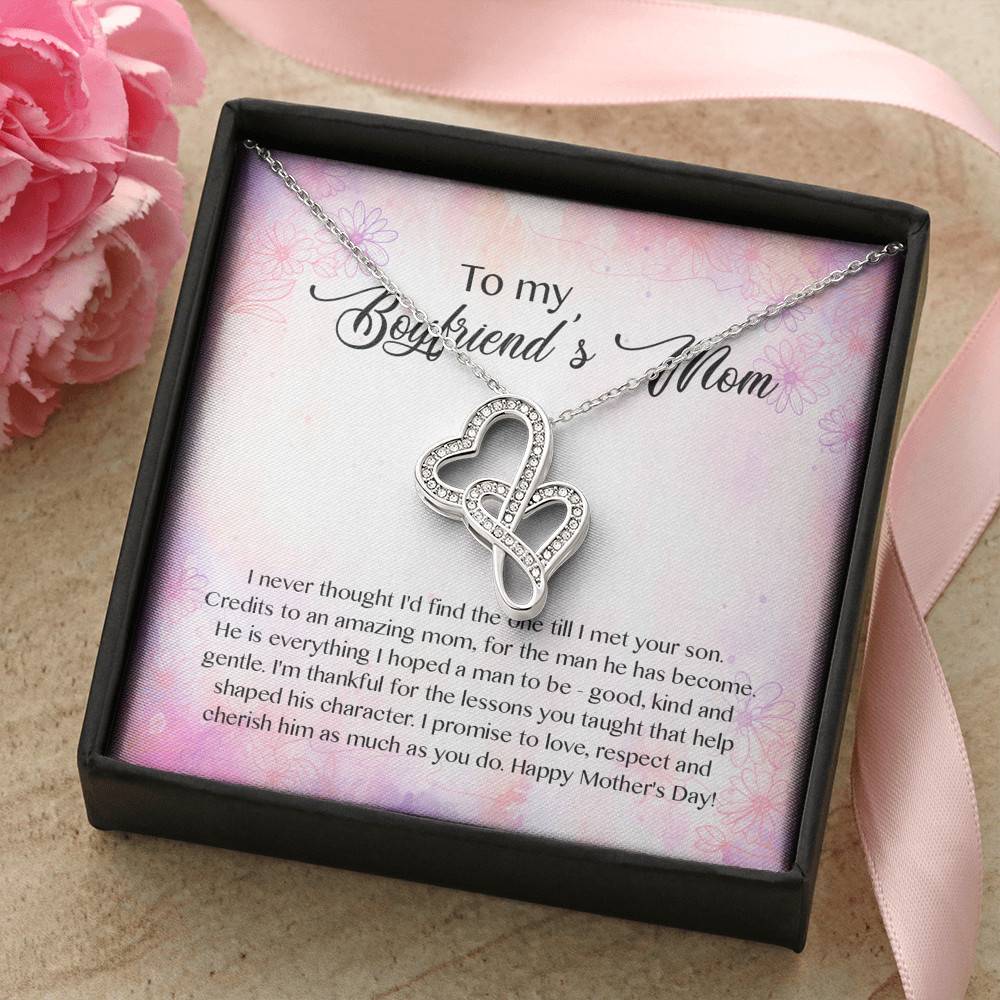 To My Boyfriend's Mom I Never Thought I'd Find The One Till I Met Your Son Double Hearts Pendant Necklace