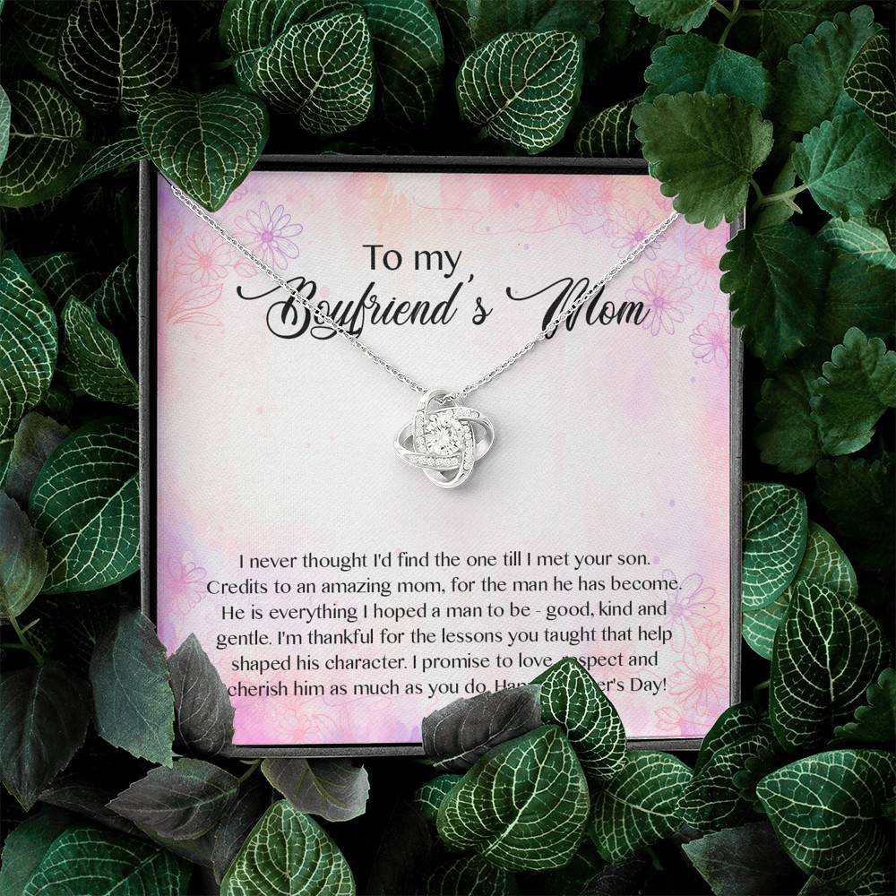 To My Boyfriend's Mom I Never Thought I'd Find The One Till I Met Your Son Love Knot Pendant Necklace